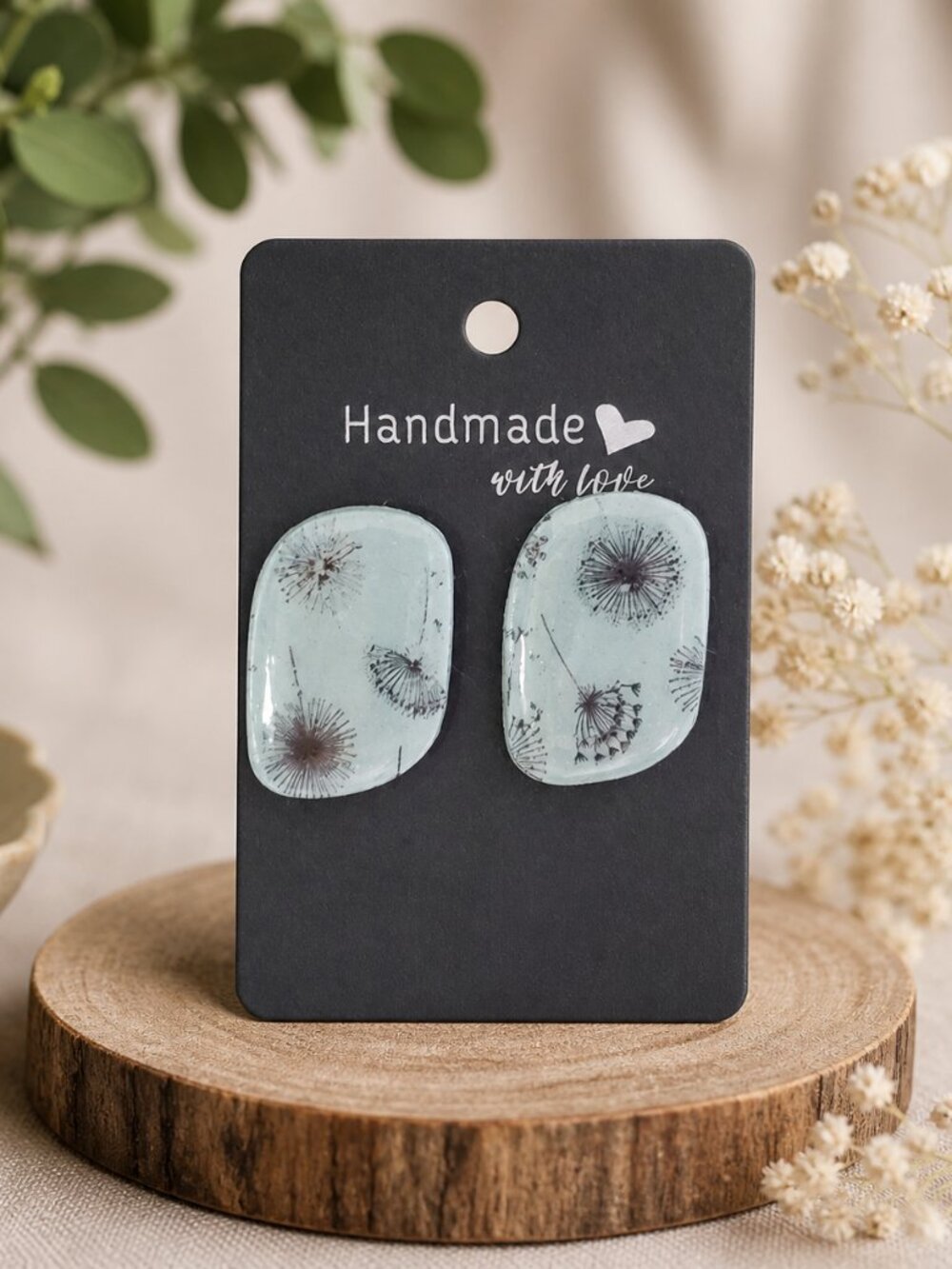 💕 Handmade Polymer Clay Stud Earrings – Dandelion • Dainty • Boho